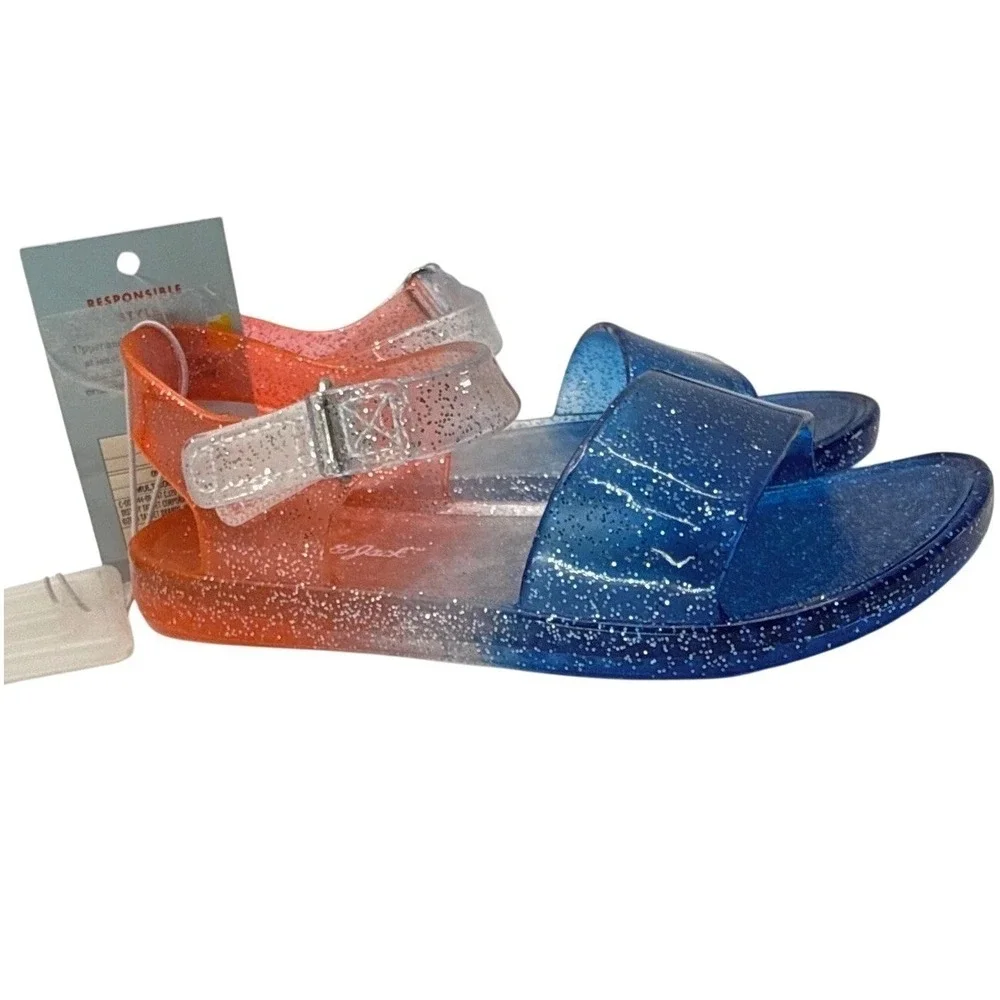 NWT Cat & Jack Tessa Toddler Girls Glitter Jelly‎ Sandals Red Blue Size 7 USA